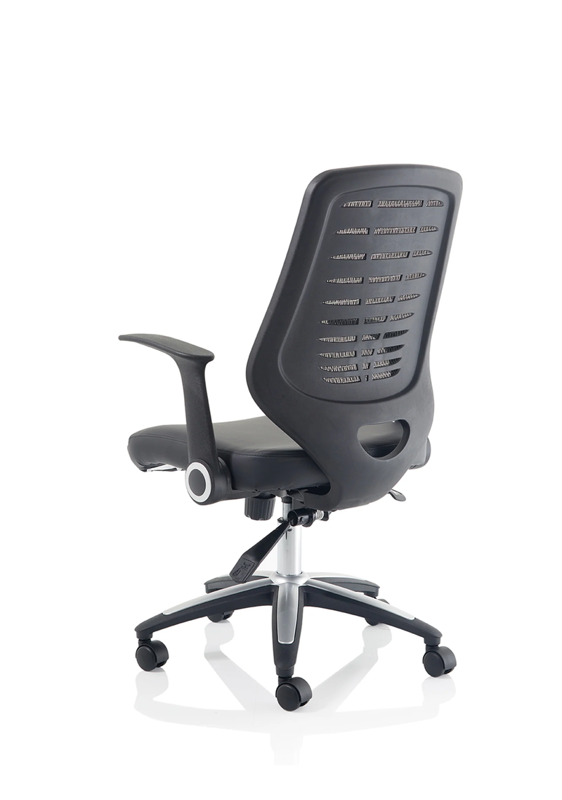 Relay Task Operator Chair Leather Seat Black Back With Arms - NWOF
