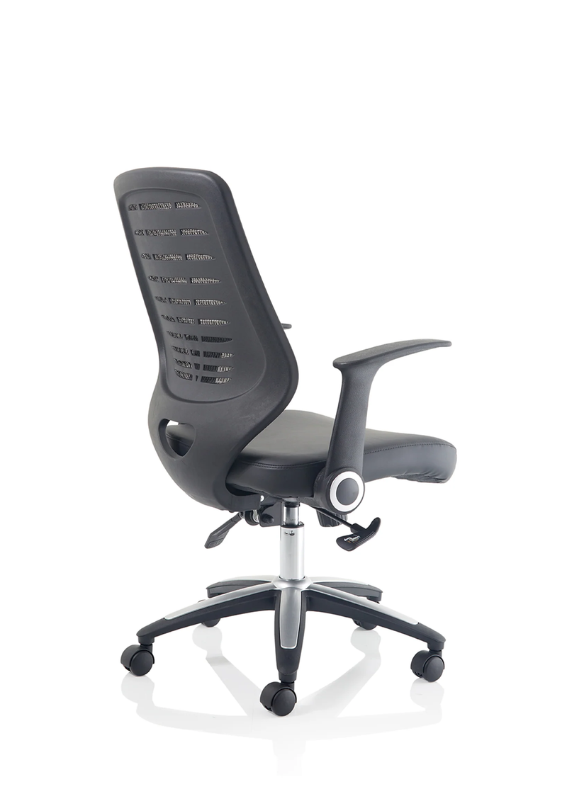 Relay Task Operator Chair Leather Seat Black Back With Arms - NWOF