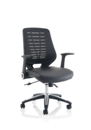 Relay Task Operator Chair Leather Seat Black Back With Arms - NWOF