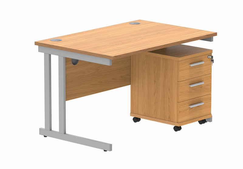 Core Twin Upright Rectangular Desk Bundle With 3 Drawer Pedestal - Norwegian Beech - NWOF