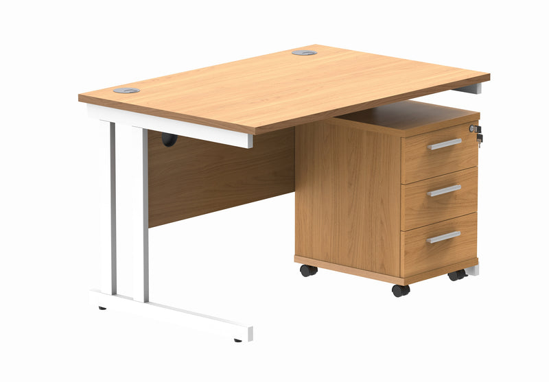 Core Twin Upright Rectangular Desk Bundle With 3 Drawer Pedestal - Norwegian Beech - NWOF