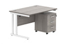 Core Twin Upright Rectangular Desk Bundle With 3 Drawer Pedestal - Alaskan Grey Oak - NWOF