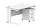 Core Twin Upright Rectangular Desk Bundle With 3 Drawer Pedestal -  Arctic White - NWOF