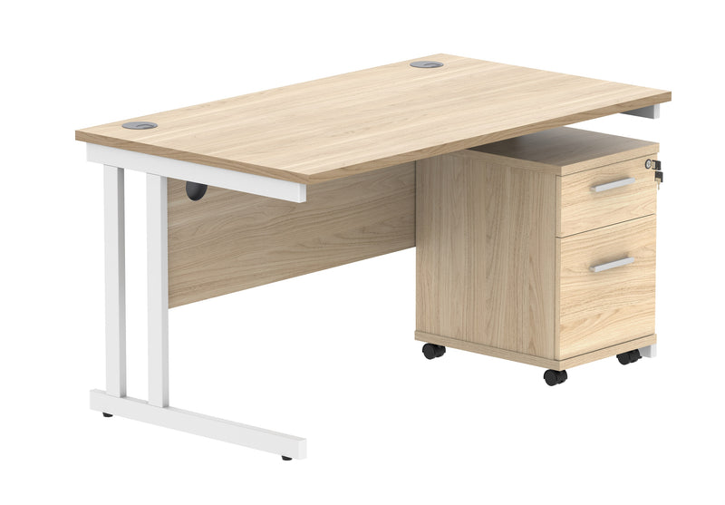 Core Twin Upright Rectangular Desk Bundle With 2 Drawer Pedestal - Canadian Oak - NWOF