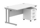 Core Twin Upright Rectangular Desk Bundle With 3 Drawer Pedestal -  Arctic White - NWOF