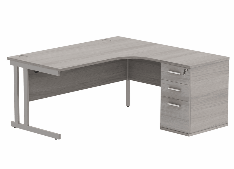 Core Twin Upright Radial Desk Bundle - Alaskan Grey Oak - NWOF