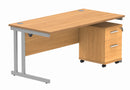 Core Twin Upright Rectangular Desk Bundle With 2 Drawer Pedestal - Norwegian Beech - NWOF