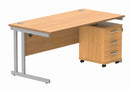 Core Twin Upright Rectangular Desk Bundle With 3 Drawer Pedestal - Norwegian Beech - NWOF