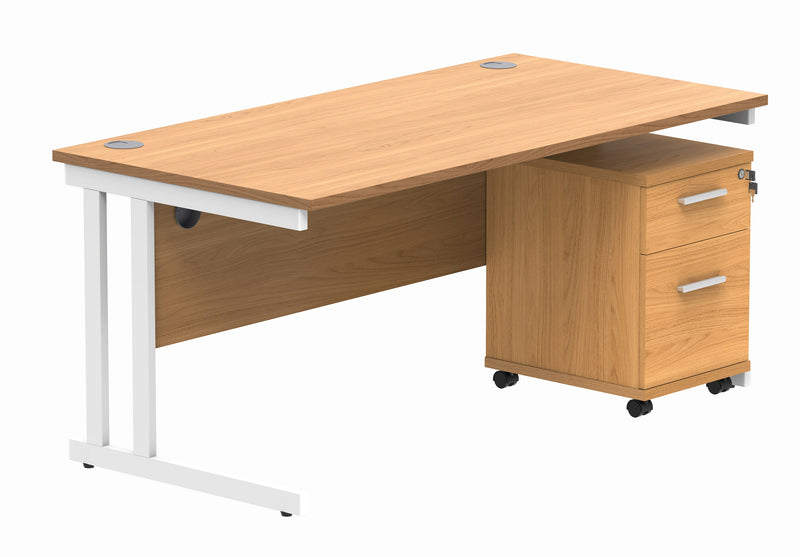 Core Twin Upright Rectangular Desk Bundle With 2 Drawer Pedestal - Norwegian Beech - NWOF