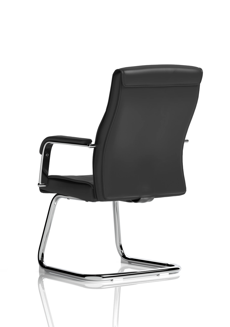 Carter Medium Back Black Leather Cantilever Visitor Chair With Arms - NWOF