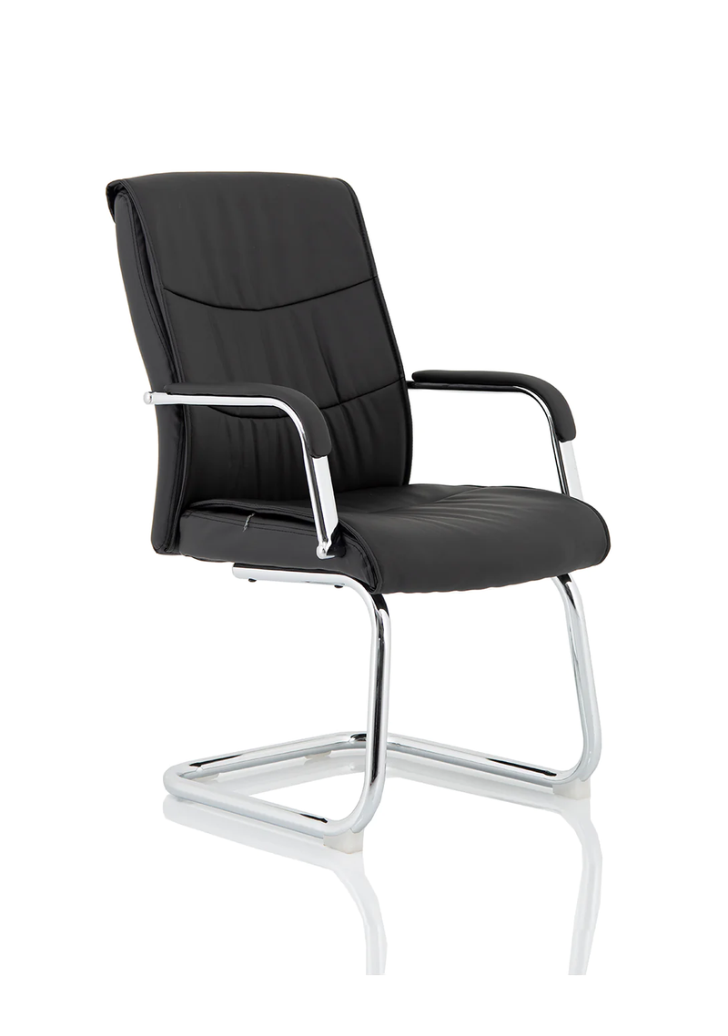 Carter Medium Back Black Leather Cantilever Visitor Chair With Arms - NWOF