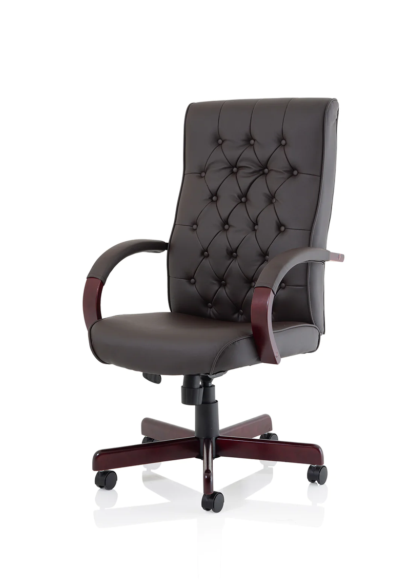 Chesterfield Executive Chair Brown Leather With Arms - NWOF