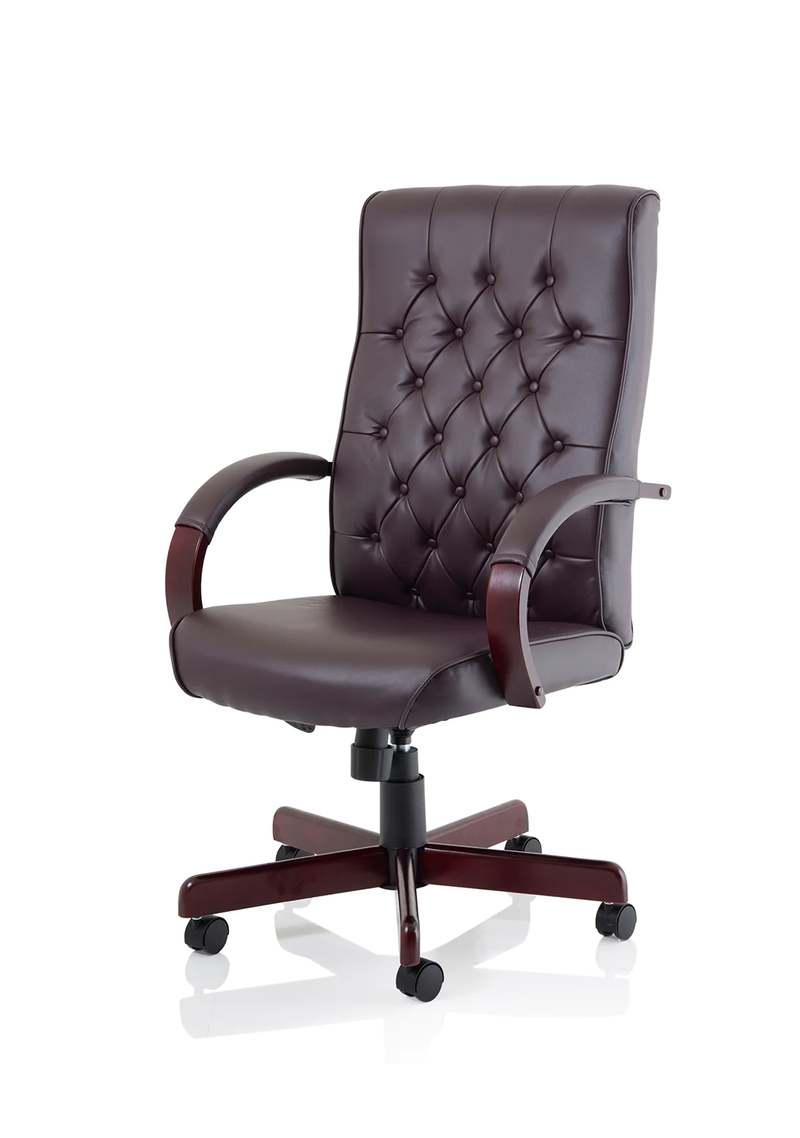 Chesterfield Executive Chair Burgundy Leather With Arms - NWOF