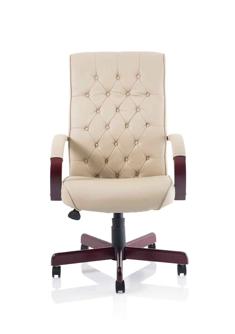 Chesterfield Executive Chair Cream Leather With Arms - NWOF
