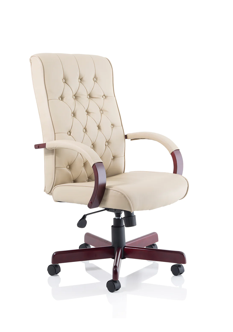 Chesterfield Executive Chair Cream Leather With Arms NWOF