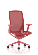Dynamic Lumo Executive Chair in Volt Red with ergonomic design and adjustable features, shown from the front view.