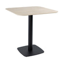 ZAP Extrema Premium dining table with beige travertine top and black Boston base, modern and elegant in a stylish dining room setting.