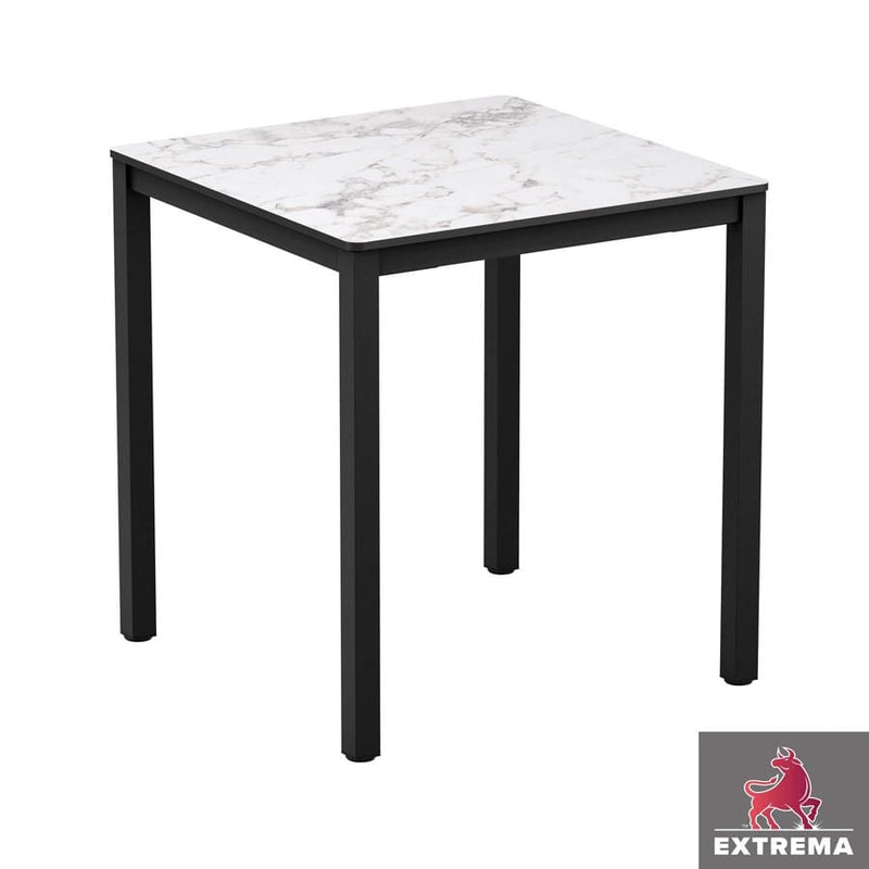 Extrema Black 4 Leg Square Dining Table - Carrara Marble - NWOF