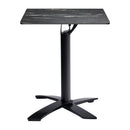 Black marble Extrema Complete dining table by ZAP with a spaceguard deluxe black flip top base and square design.