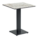 White Carrara marble Extrema dining table by ZAP with black Anzio base, showcasing a modern square design and sleek finish.