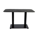 Extrema Premium Black Moon dining table with Anzio black rectangular base, showcasing a modern rectangular design and sleek black finish.
