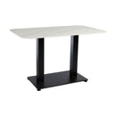 Extrema Premium dining table by ZAP with white marble tabletop and Anzio black rectangular base, rectangular shape.
