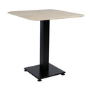ZAP Extrema Premium dining table with beige travertine surface and Anzio black square base, perfect for modern dining spaces.