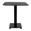 Black Extrema Premium dining table by ZAP with a sleek black moon tabletop and Anzio black base, square design, shown from the side.