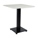 ZAP Extrema Premium dining table with white marble top and Anzio black square base, modern and elegant for contemporary dining spaces.