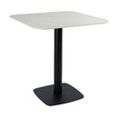 White marble Extrema Premium dining table with a sleek Boston black base, featuring a square shape and rounded edges by ZAP.