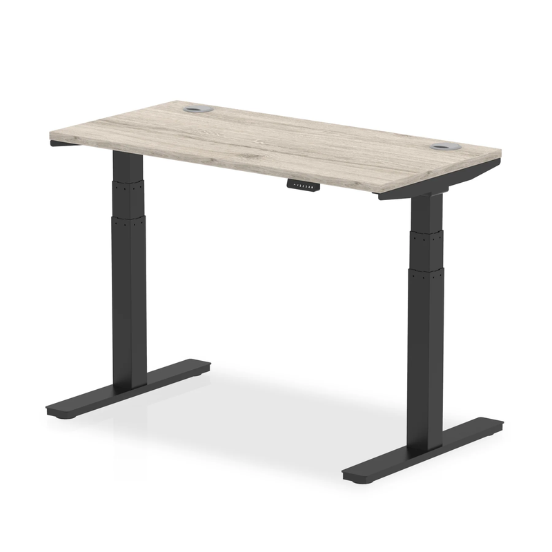 Air Slimline Height Adjustable Desk With Cable Ports - Grey Oak - NWOF