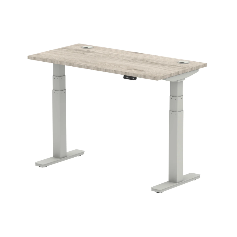 Air Slimline Height Adjustable Desk With Cable Ports - Grey Oak - NWOF