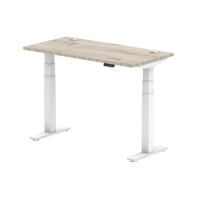 Air Slimline Height Adjustable Desk With Cable Ports - Grey Oak - NWOF