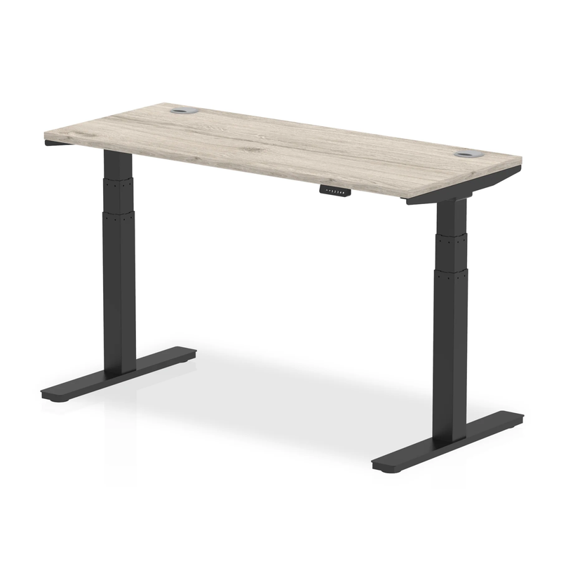 Air Slimline Height Adjustable Desk With Cable Ports - Grey Oak - NWOF