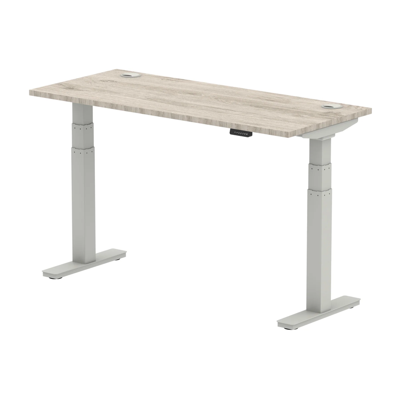 Air Slimline Height Adjustable Desk With Cable Ports - Grey Oak - NWOF