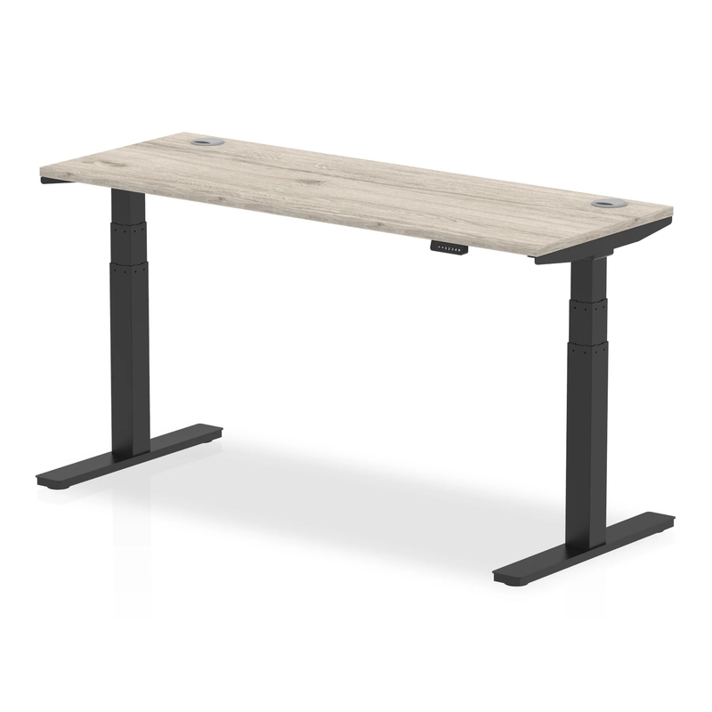 Air Slimline Height Adjustable Desk With Cable Ports - Grey Oak - NWOF