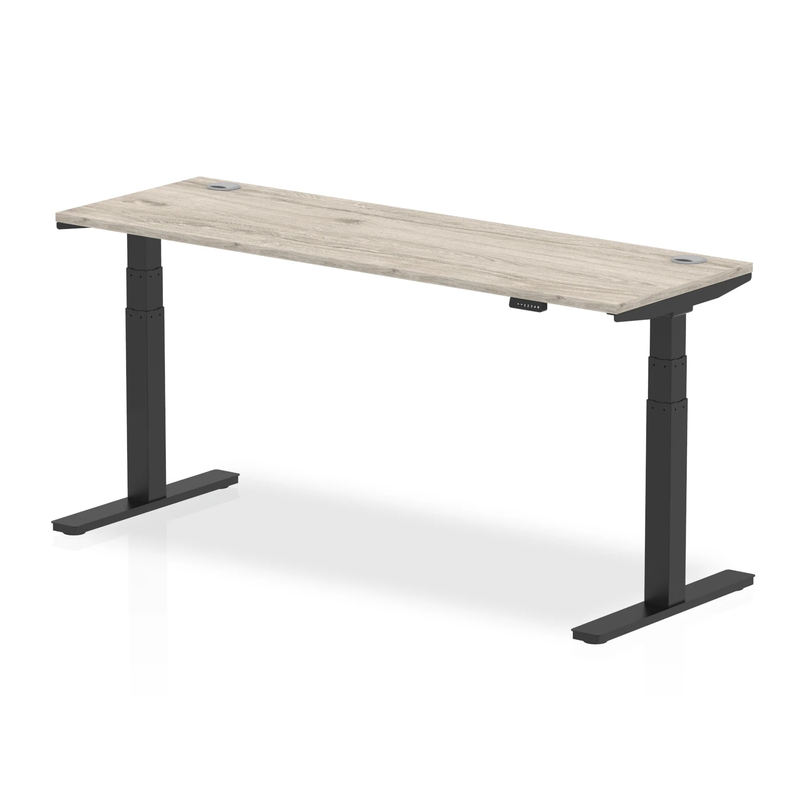 Air Slimline Height Adjustable Desk With Cable Ports - Grey Oak - NWOF