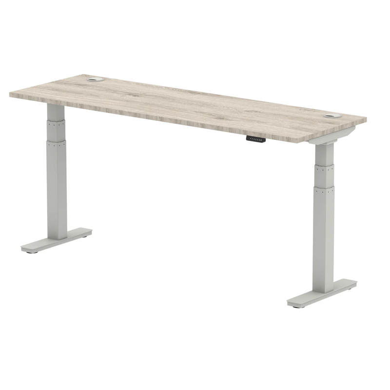 Air Slimline Height Adjustable Desk With Cable Ports - Grey Oak - NWOF