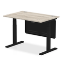 Air 800mm Deep Height Adjustable Desk With Cable Ports & Steel Modesty Panel - Grey Oak - NWOF