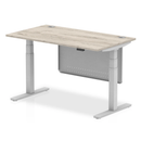 Air 800mm Deep Height Adjustable Desk With Cable Ports & Steel Modesty Panel - Grey Oak - NWOF