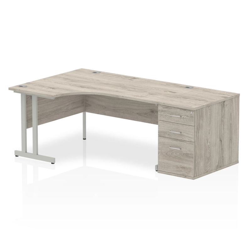 Impulse Crescent Desk With 800mm Deep Desk High Pedestal Bundle - Grey Oak - NWOF