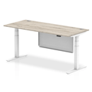 Air 800mm Deep Height Adjustable Desk With Cable Ports & Steel Modesty Panel - Grey Oak - NWOF