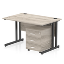 Impulse Cantilever Straight Desk With 3 Drawer Mobile Pedestal - Grey Oak - NWOF