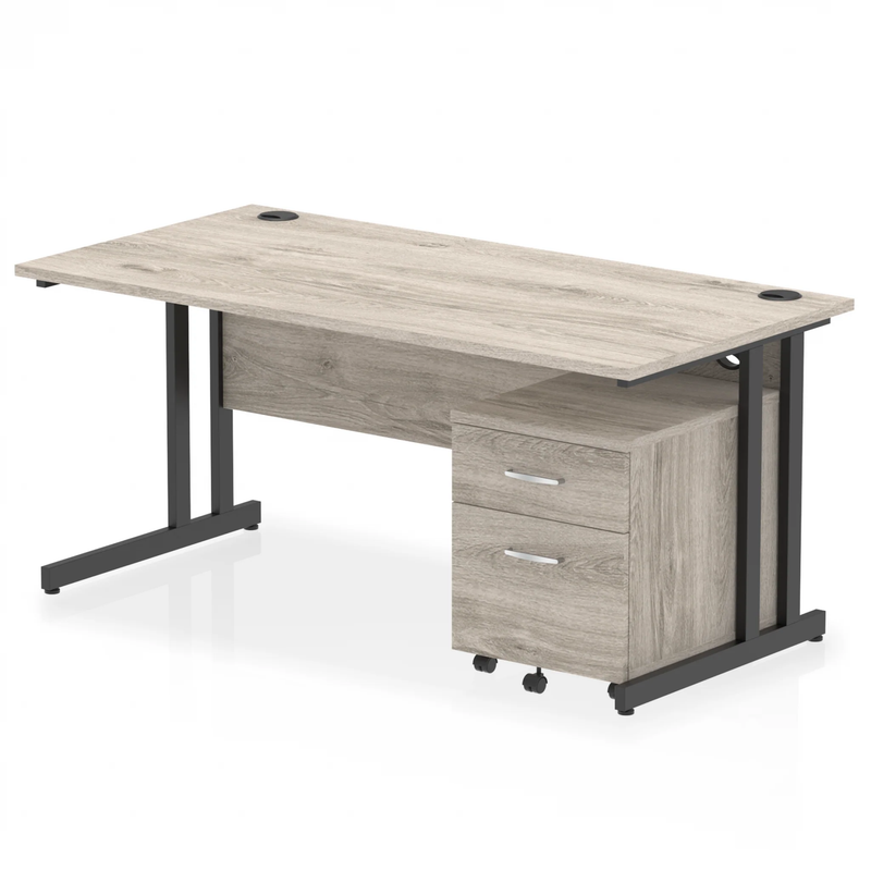 Impulse Cantilever Straight Desk With 2 Drawer Mobile Pedestal - Grey Oak