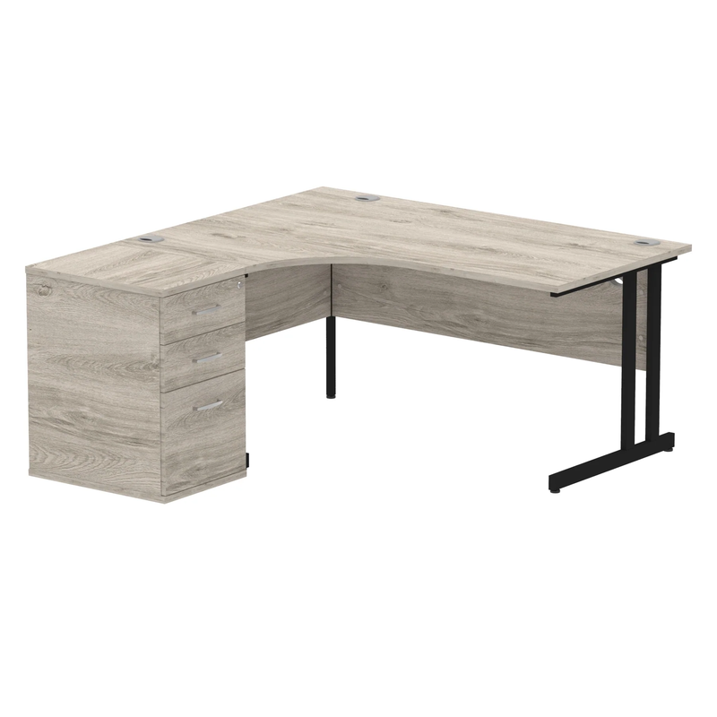 Impulse Crescent Desk With 600mm Deep Desk High Pedestal Bundle - Grey Oak - NWOF