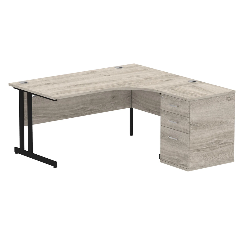 Impulse Crescent Desk With 600mm Deep Desk High Pedestal Bundle - Grey Oak - NWOF