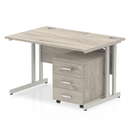 Impulse Cantilever Straight Desk With 3 Drawer Mobile Pedestal - Grey Oak - NWOF