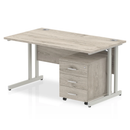Impulse Cantilever Straight Desk With 3 Drawer Mobile Pedestal - Grey Oak - NWOF
