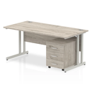 Impulse Cantilever Straight Desk With 3 Drawer Mobile Pedestal - Grey Oak - NWOF