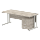 Impulse Cantilever Straight Desk With 3 Drawer Mobile Pedestal - Grey Oak - NWOF